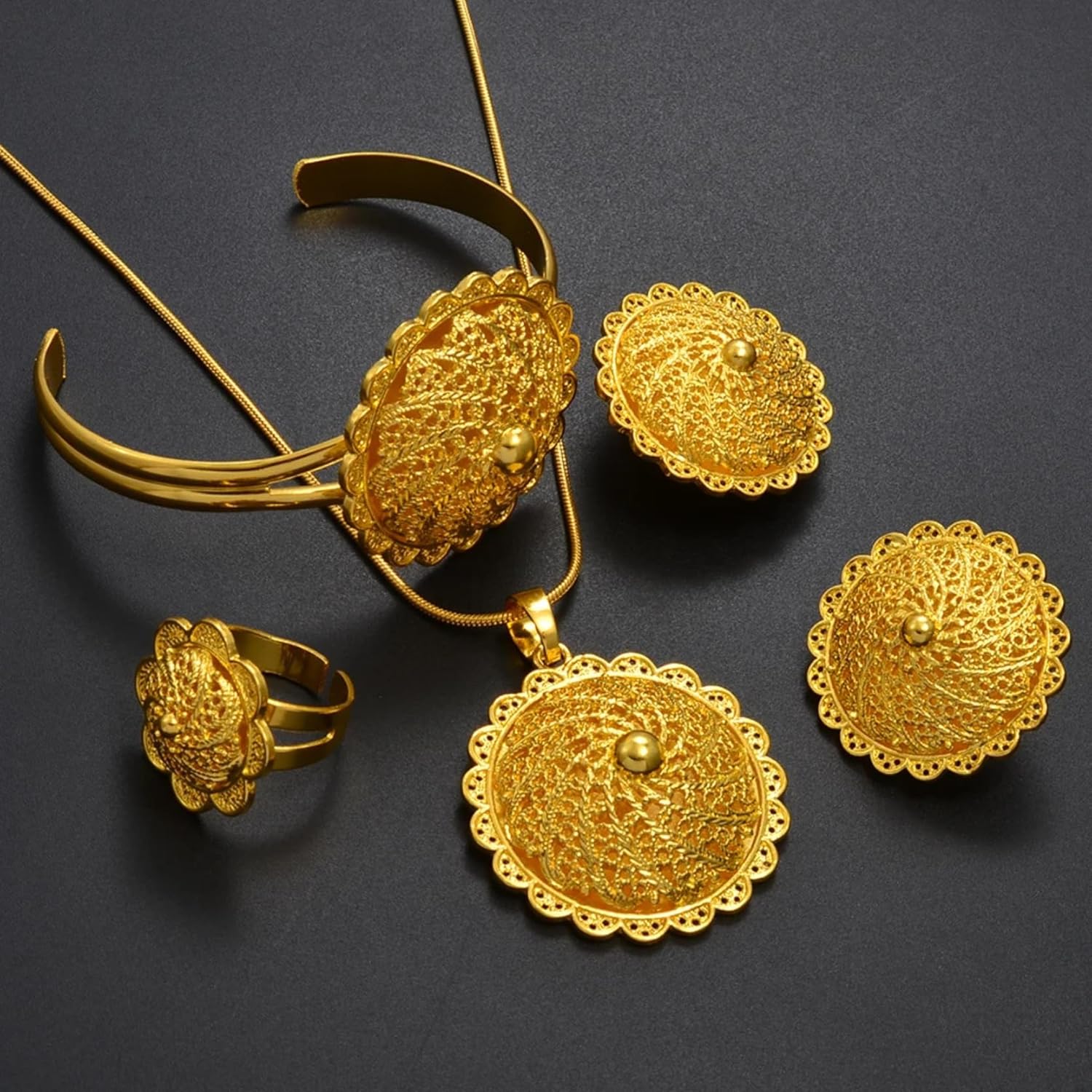 Ethiopian Jewelry Set for Women - Traditional Necklaces, Earrings, Rings, Bracelets - Eritrean Wedding Gifts and Dowry