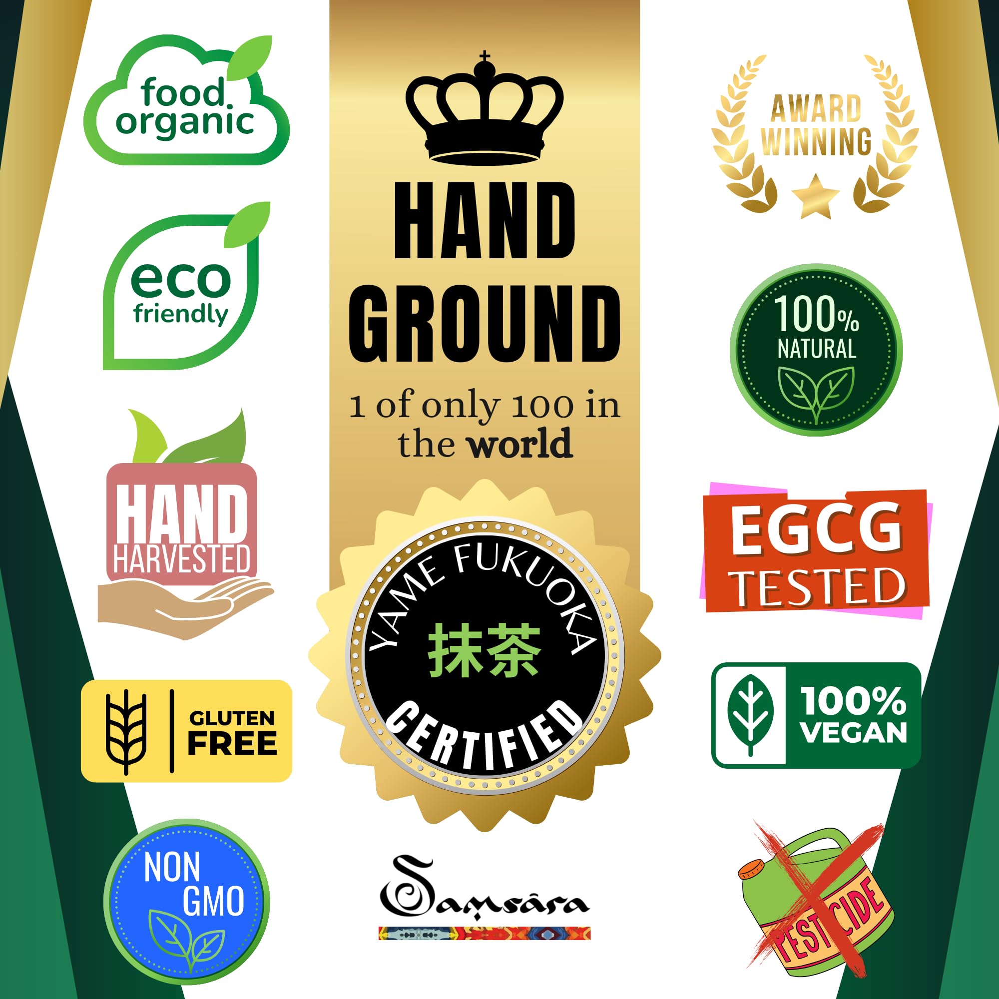 Samsara Kit Matcha Cerimoniale Grado IMPERIALE Premium | Raccolto a Mano in Giappone a YAME Fukuoka, Macinato a Pietra | NO Cottura Vapore | Testato EGCG | NO Glutine | NO Additivi (KIT MATCHA 25G)