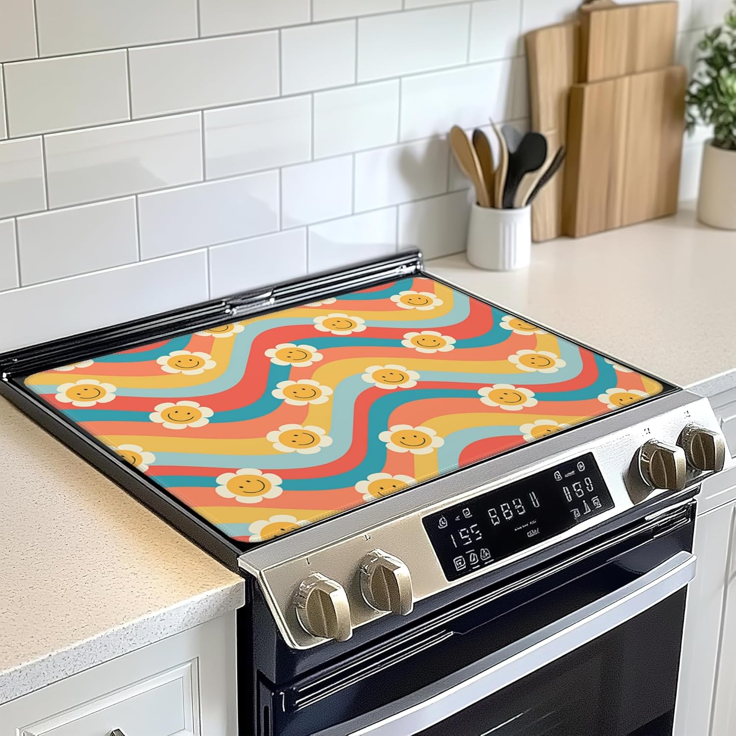 Black Gold Marble Electric Stove Top Cover Protector,Glass Flat Top Stove Mat,Heat-Resistant Oven Induction Cooktop Mat for Ceramic Countertop Mats Dish Drying Mat