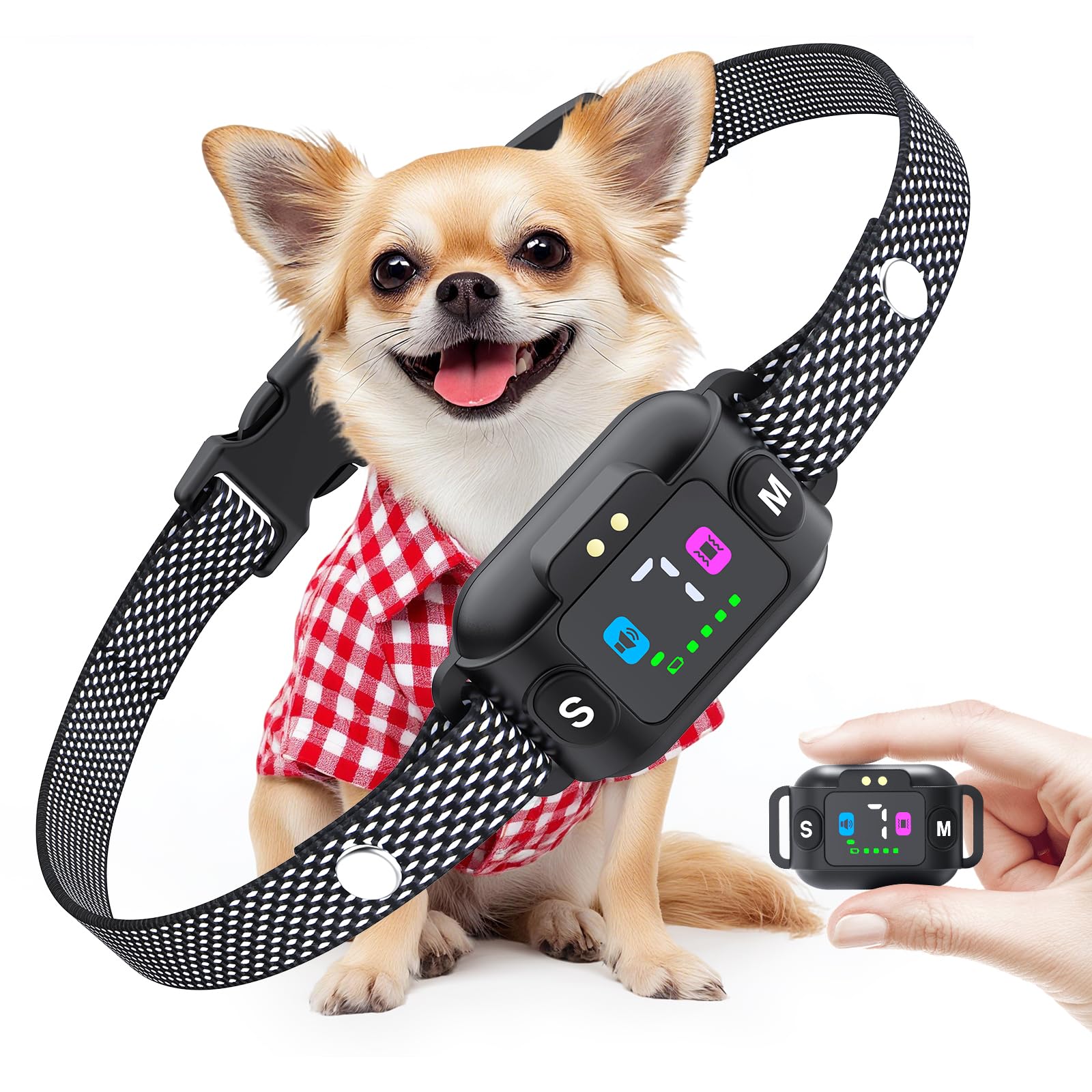 Collar Antiladridos para Perros, Collar Vibración Recargable, Súper Fino y Ligero, 3 Modos y 7 Niveles de Sensibilidad, Detección Inteligente de Ladridos, Impermeable IP67 para Perros Pequeños