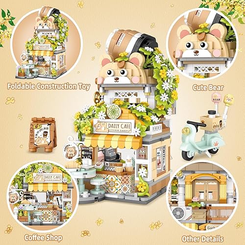 Miniatura 3 de QLT Street View - Mini bloques de construcción para cafetería, MOC, juguetes de construcción creativos de animales lindos para niñas de 6 a 12 años,