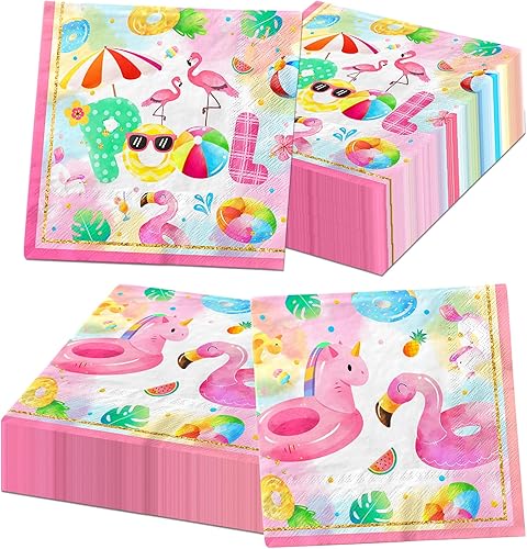 40 servilletas de fiesta en la piscina, suministros de fiesta de piscina de verano, servilletas de papel desechables para la playa para niños,