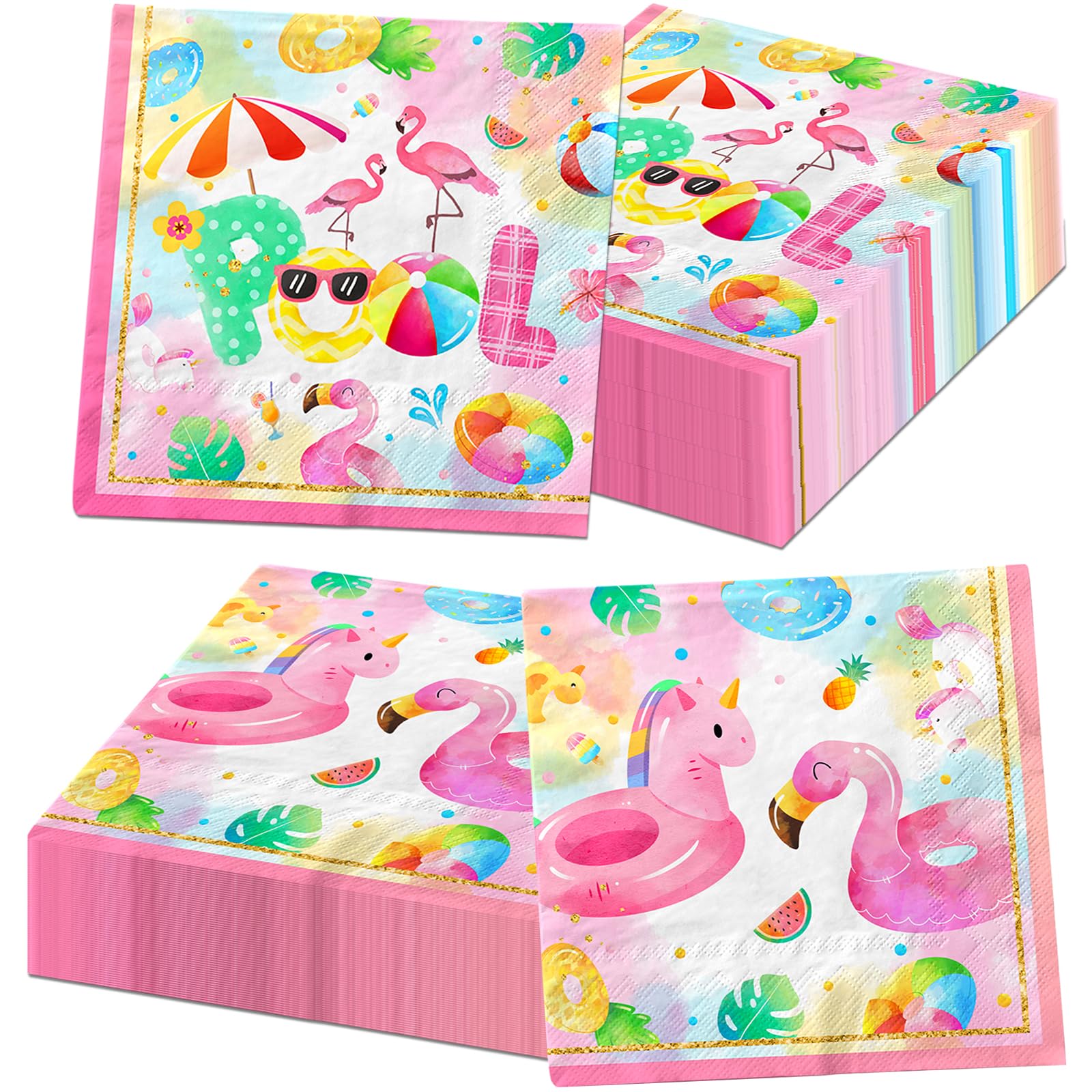 40pcs Pool Party Napkins Summer Pool Party Supplies Disposable Beach Paper Napkins for Kids Hawaiian Tropical Birthday Swimming Pool Party Decorations