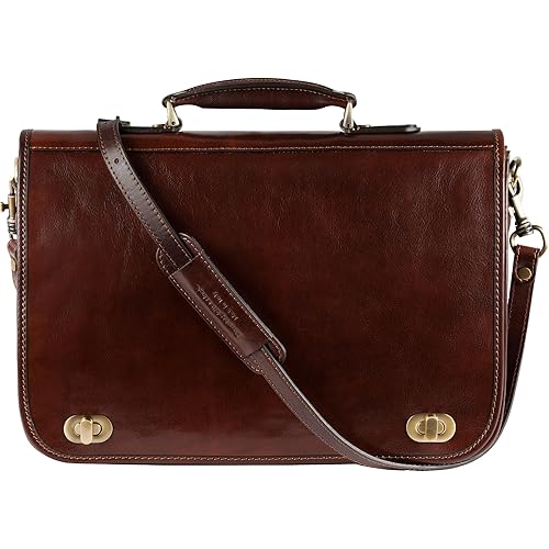 Time Resistance Leather Briefcase for Men - Italian Full Grain Leather Laptop Bag - Messenger Bag - Gift Box Included