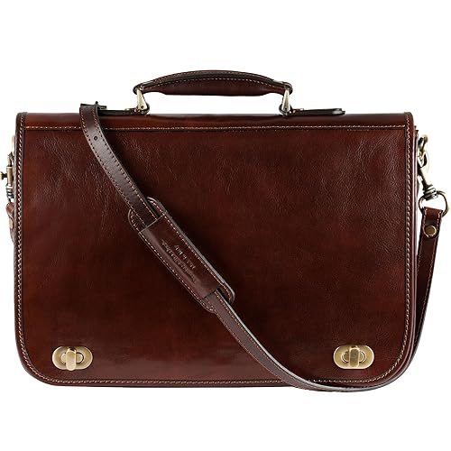Time Resistance Leather Briefcase for Men - Italian Full Grain