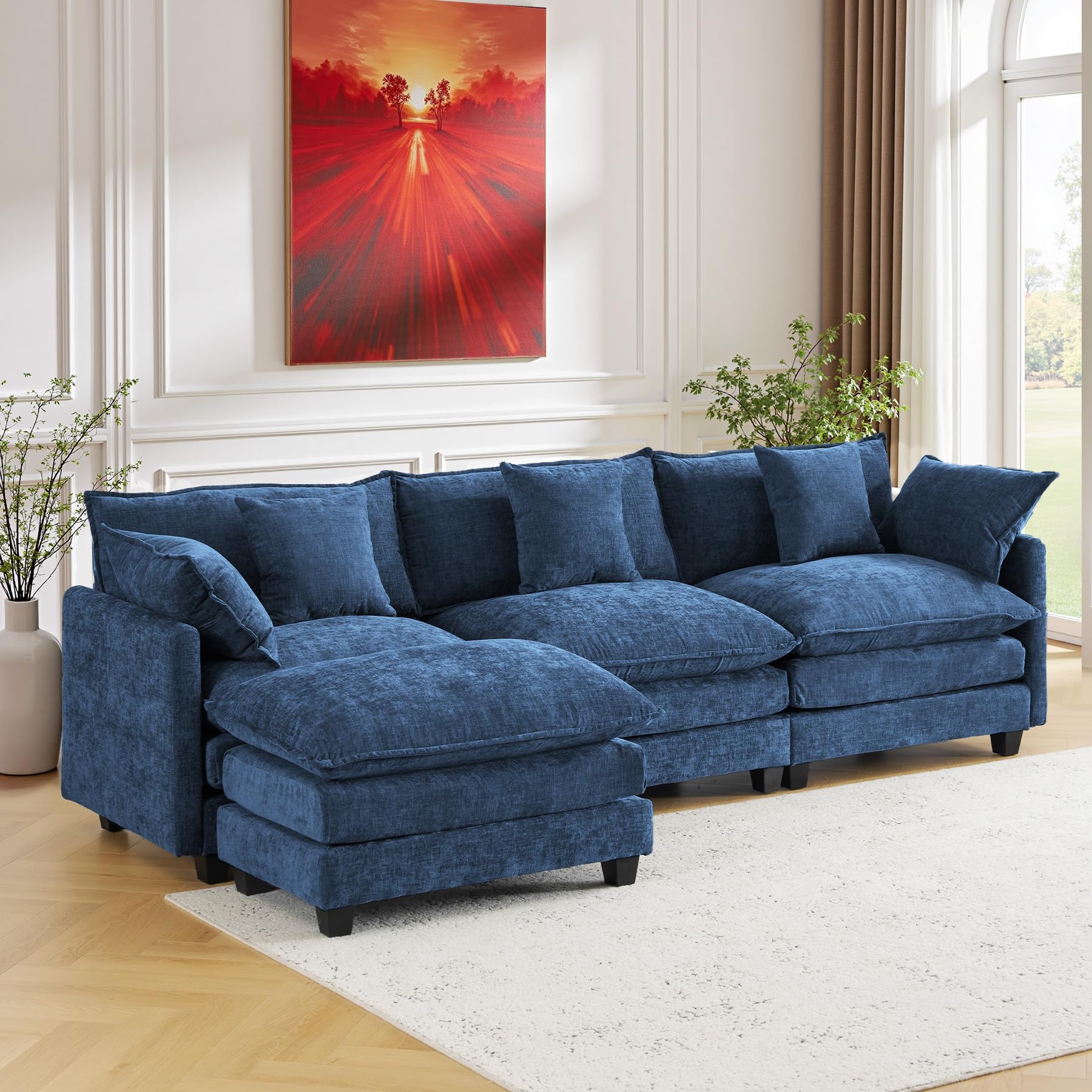 111.4" L-Shaped Cloud Chenille Sofa Sectional Couch with Reversible Chaise, Flexible 3+1 Layout for Large Spaces, Deep Seat and Free Pillows Included