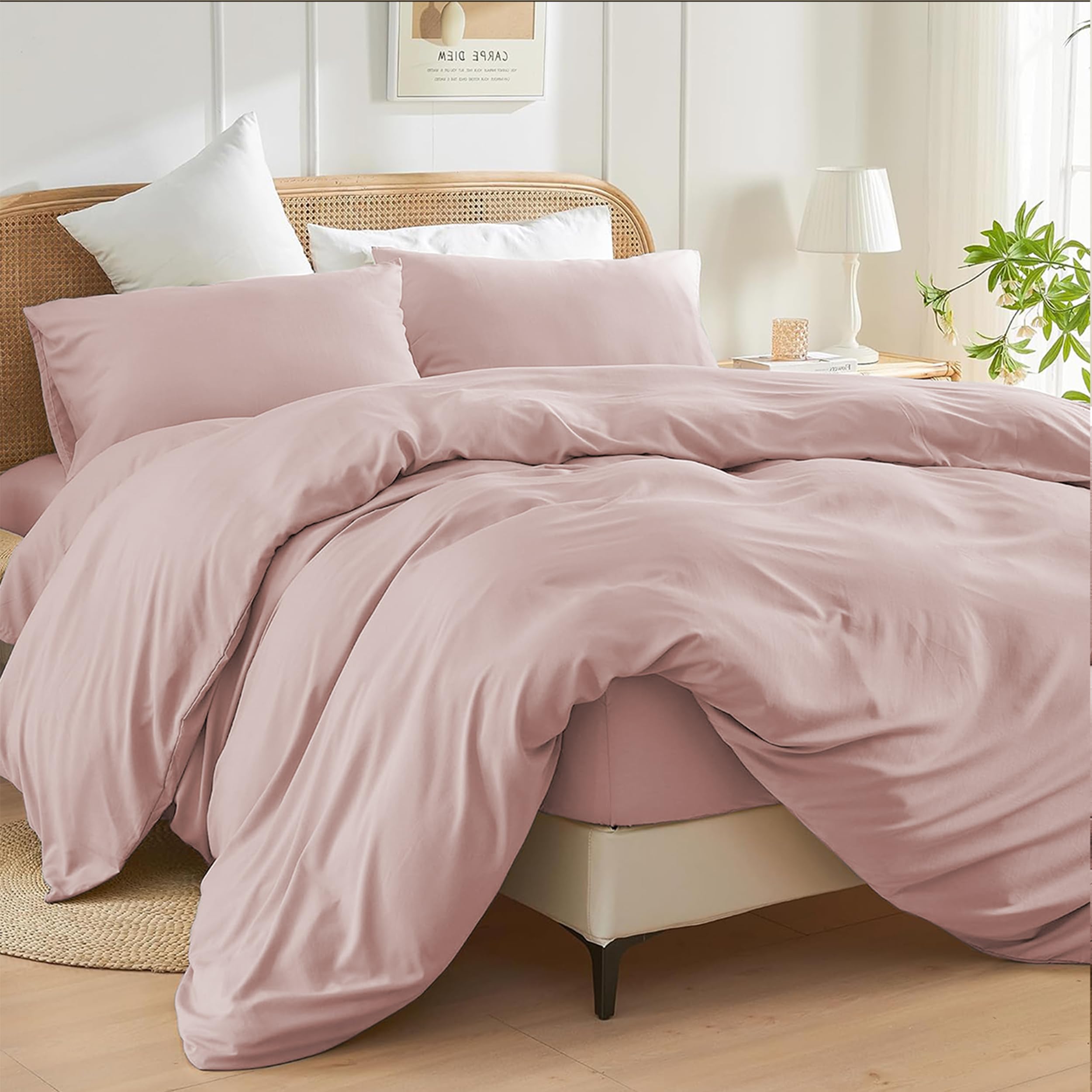 Single Size Duvet Cover Set (Blush) - 3 Pcs Brushed Microfiber Plain Dyed Quilt Cover - Be...