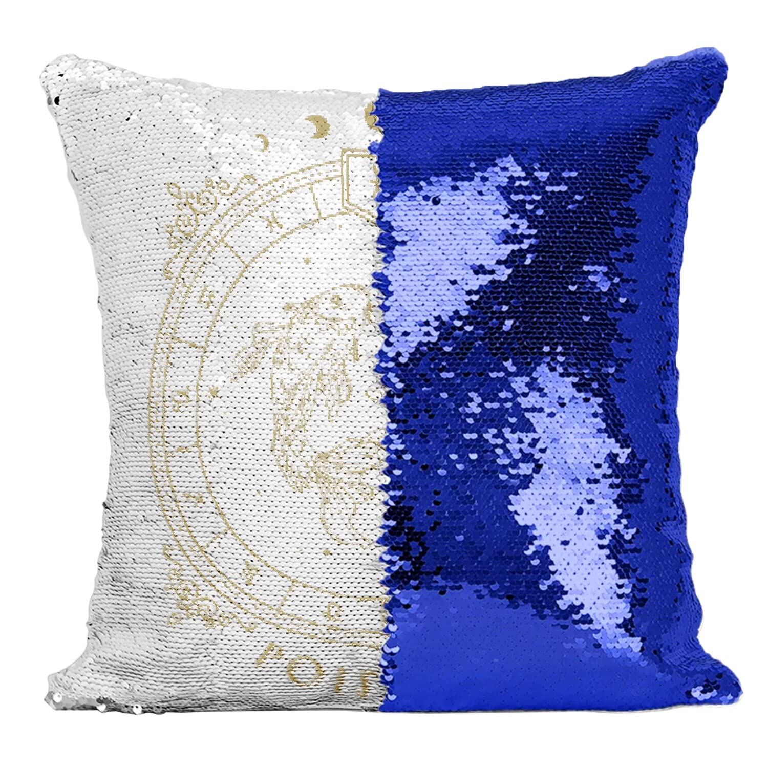 Coussin sequin bleu poisson astrologie magique pour déco
