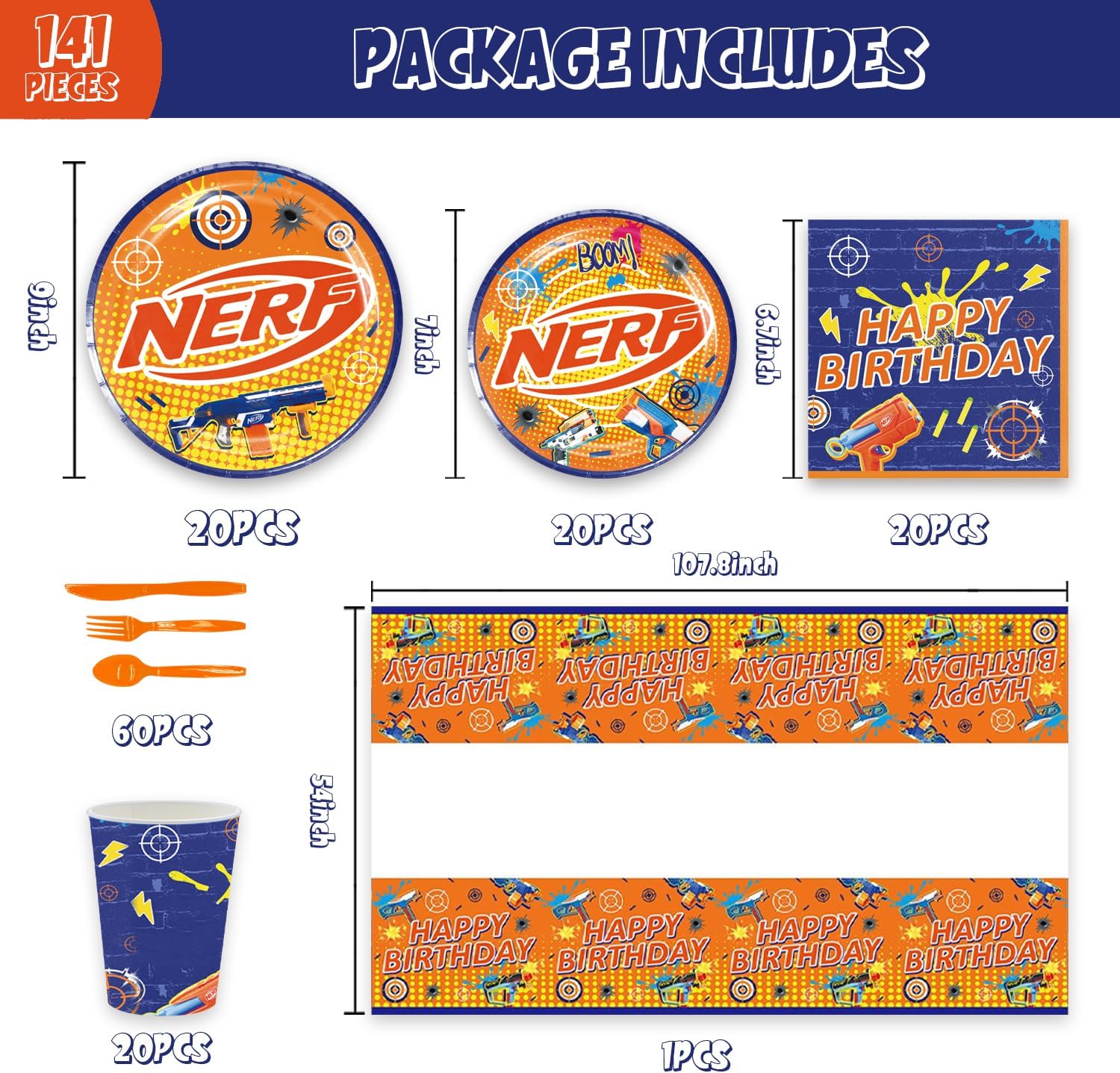 141Pcs Dart War Parties,Dart War Party Tableware Party Disposable Dinnerware Plates Cups Napkins for Dart Battle Baby Shower Party Decoration Supplies,Serves 20