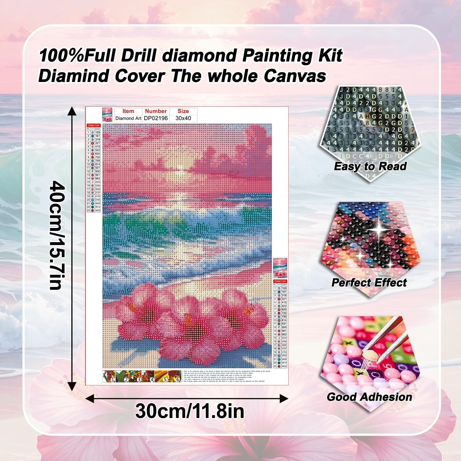 YULIDECO Flowers Diamond Art,DIY Beach Diamond Art Kits for Adults,Full Drill Diamond Painting Kit,Home Wall Decor Diamond Painting(12x16 Inch)