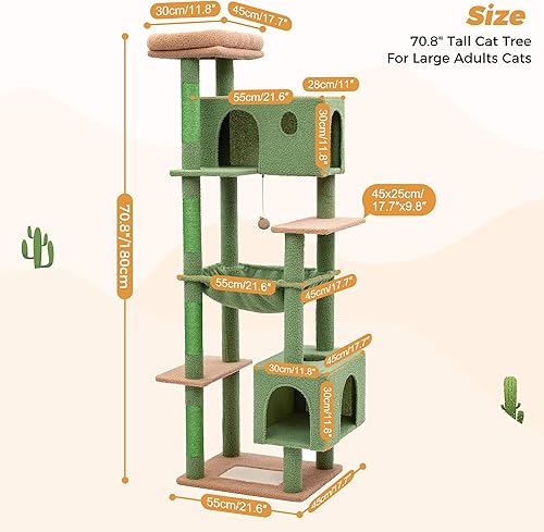 Miniatura 6 de Meow Sir Árbol grande para gatos grandes de 70 pulgadas, torre para gatos multinivel con hamaca grande, condominio súper espacioso y postes anchos