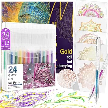 Mandala Adult Coloring Book for Women Relaxation with 24 Glitter Gel Pens