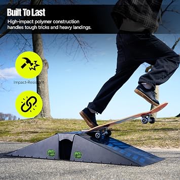 Ten-Eighty Micro Flybox Launch Ramp Set with 2 Connecting Ramps, Portable Skateboard, BMX Bike, Scooter, RC Car, Durable, Lightweight, Non-Slip Rubber Construction for Kids & Teens, Black - 56 Length