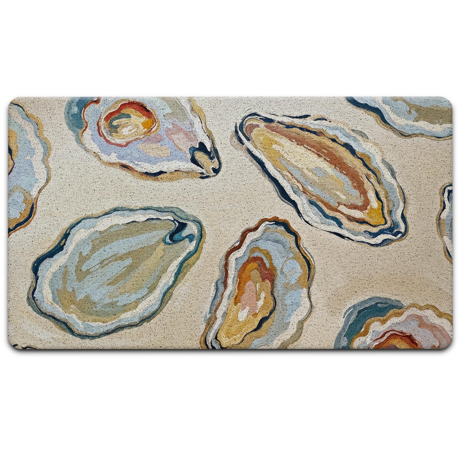 JINYO Coastal Beach Door Mat, Oyster Door Mat Indoor Outdoor Entrance Entryway Porch, Ocean Coastal Nautical Bath Mats for Bathroom, Beachy Welcome