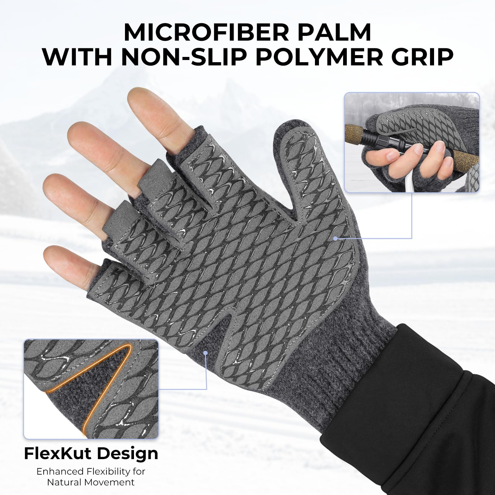 KastKing Bully Wooly Convertible Mittens – Premium Wool Fingerless Fishing Gloves with Magnetic Flip-Top, Fleece Lining, Non-Slip Grip, Extra-Long Cuff, 4-Way Stretch, Cold Weather Winter Gear