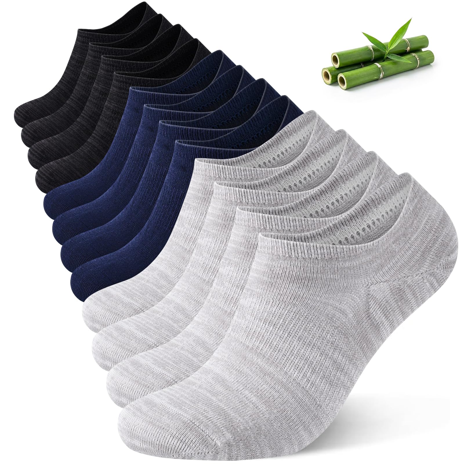 Niorasen Calcetines Invisibles Hombre y Mujer de Bambú 6 Pares, Pinkies Unisex Transpirables con Silicona Antideslizante, Calcetines Bajos para Zapatillas y Mocasines, Talla 35-50 — view 9