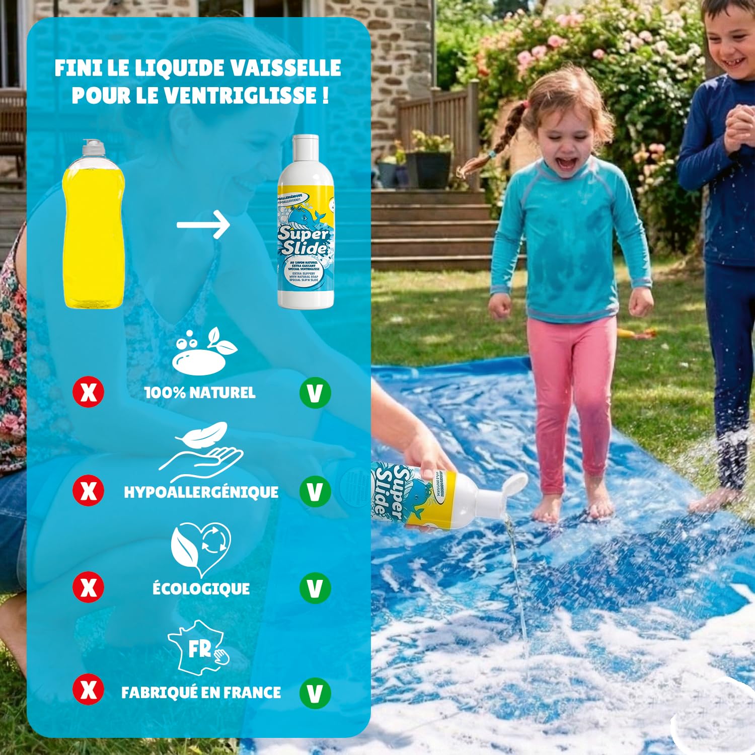 Original Cup Super Slide - Pack Savon Naturel Extra Glissant 1L - Spécial Ventriglisse - Savon Naturel - Fabriqué en France - Hypoallergénique - Jeu Eau Plein Air - Tapis de Glisse