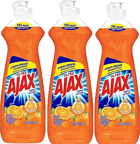 Gaudum Ajax - Jabón para platos, súper desengrasante, 14 onzas líquidas, naranja empaquetado, 3 unidades (paquete de 1)