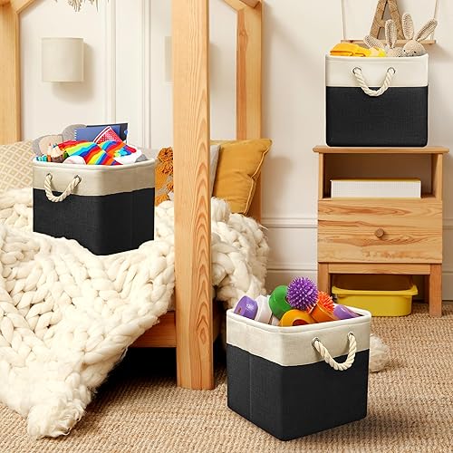 Miniatura 126 de Simple Houseware Contenedor grande de tela de almacenamiento, 14.4 x 10 pulgadas con asas, paquete de 3, organizador plegable para armario y Gris