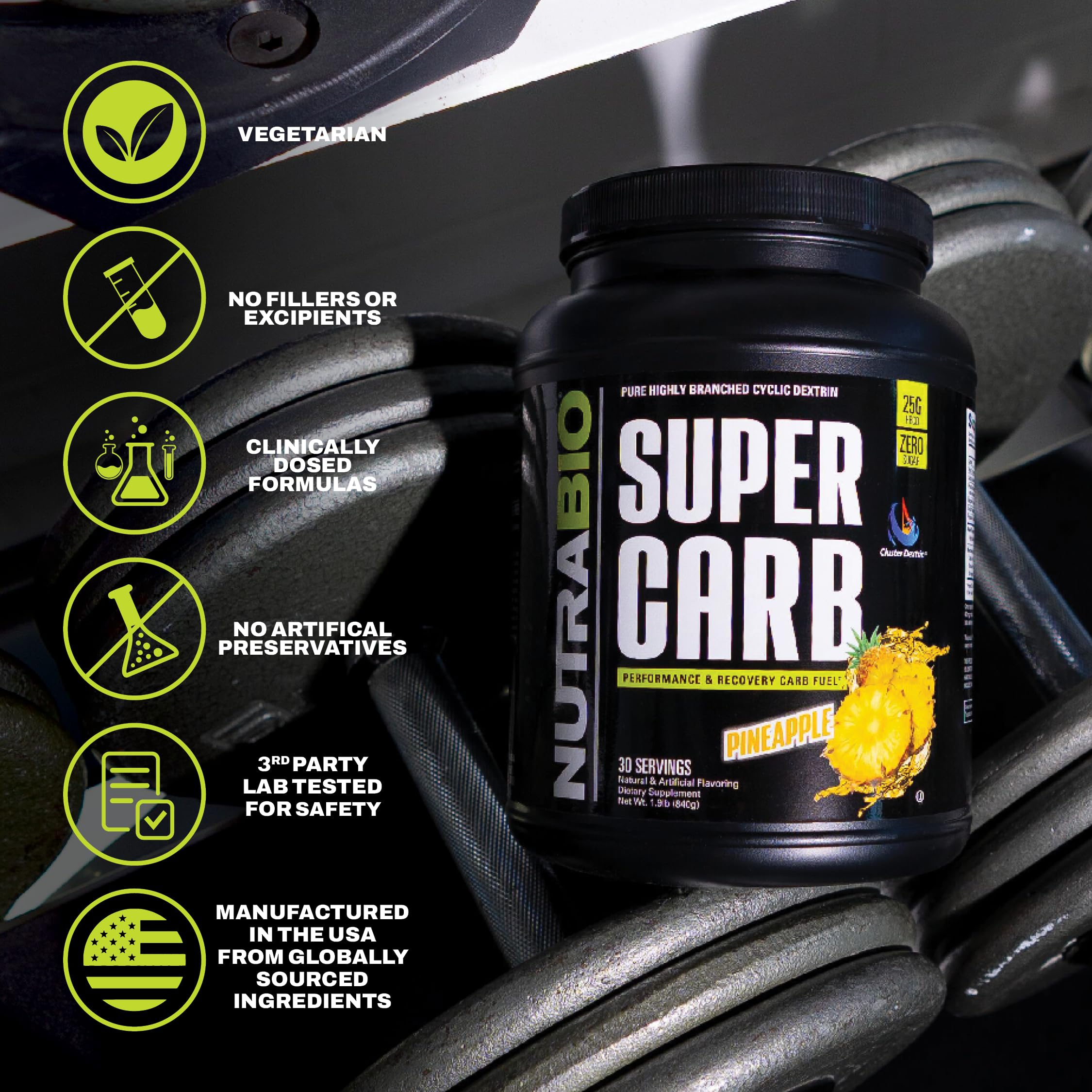 NutraBio Super Carb, Carbohydrate Powder with Cluster Dextrin & Electrolytes, Advanced Carb Supplement Powder for Workout Fuel, Performance, and Muscle Recovery, Cyclic Dextrin, Pineapple, 30 Sv — Amazon image 6