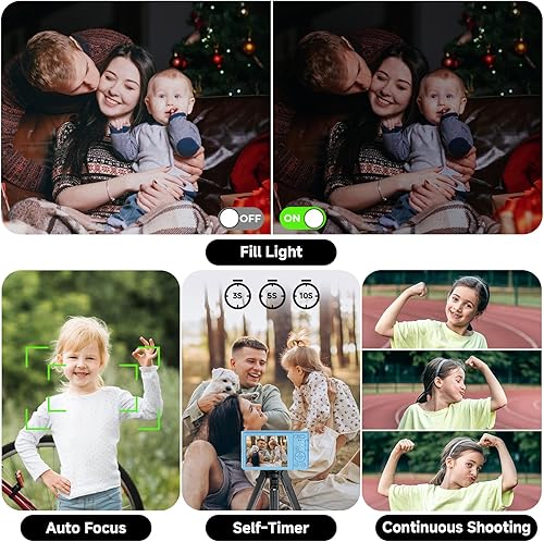 Miniatura 4 de Cámara digital, cámara digital FHD 4K con tarjeta SD de 64 GB, cámara digital de apuntar y disparar de 44 MP, zoom digital 16X, antivibraciones, 3