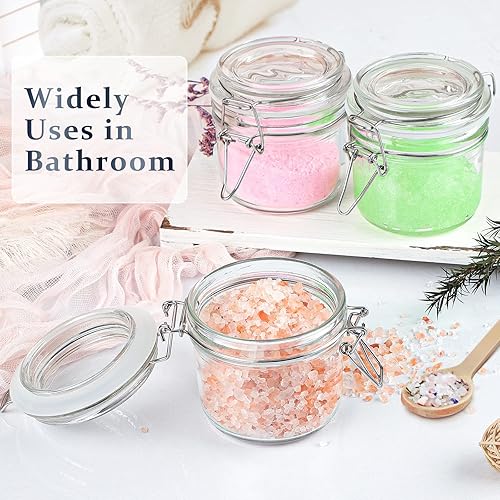 Miniatura 4 de Folinstall Tarros de vidrio de 7 onzas con tapas herméticas, 12 unidades, tarros pequeños con tapas con bisagras para almacenamiento de cocina,