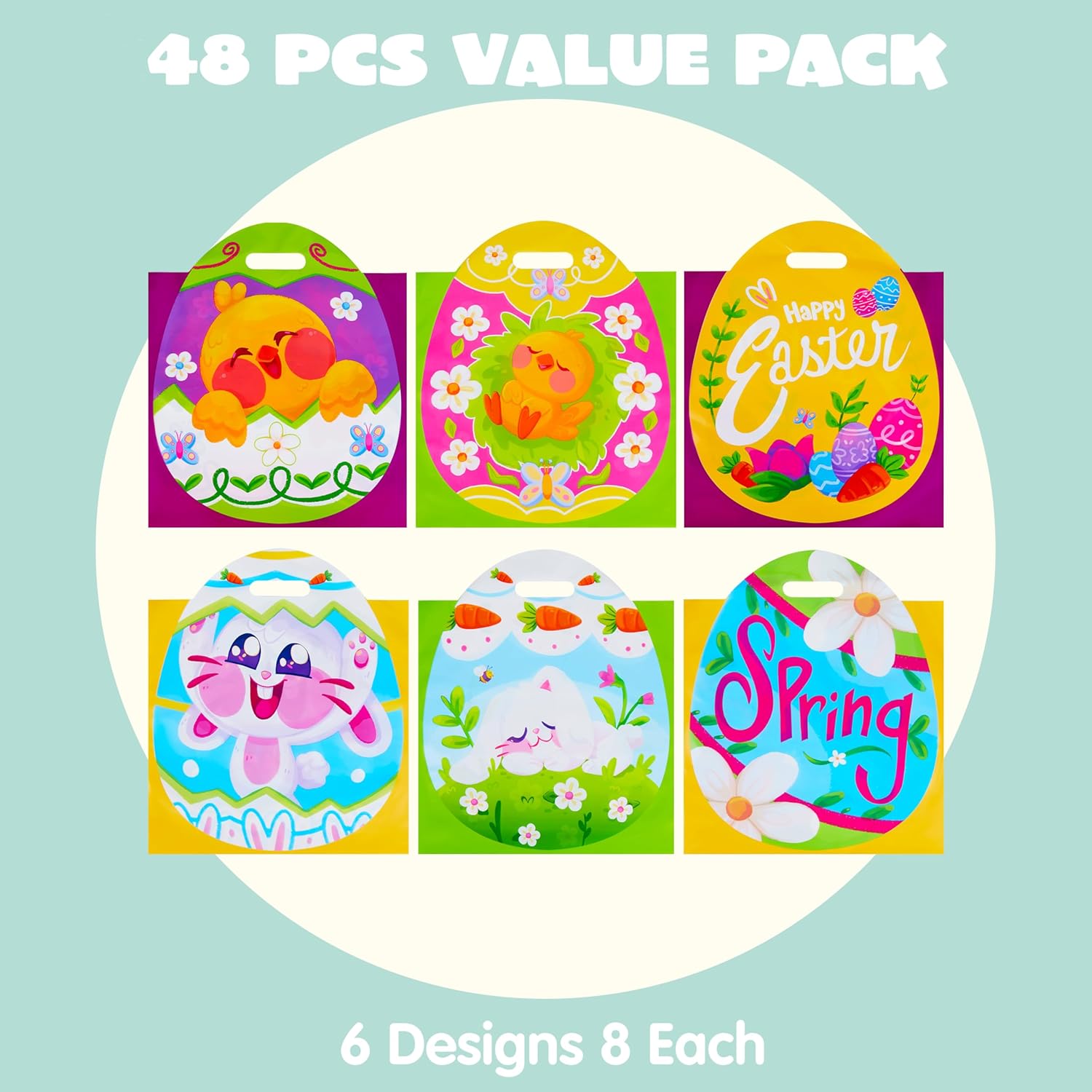 JOYIN 48 Pcs Easter Gift PE Bags 11.8" x 11.8", Egg Shaped PE Easter Gift Goodie Bags Party Treat for Egg Hunt, Kids Party Favor Supplies - Image 2