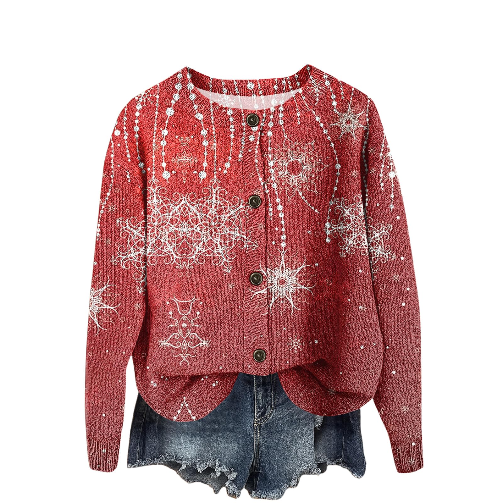 Women Christmas Sweater Reindeer Long Sleeve Holiday New Years Open Front Sweater Cardigan