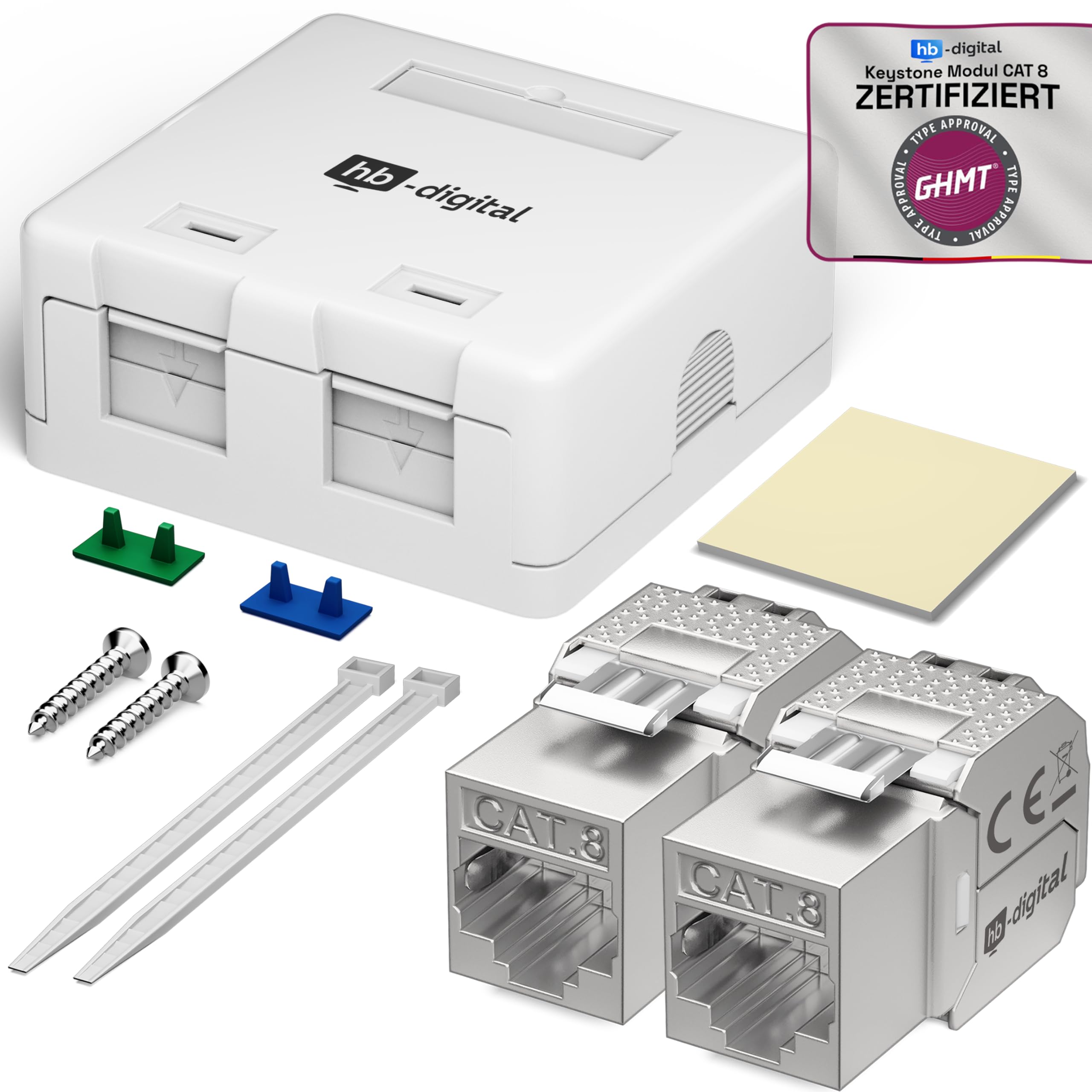 HB-DIGITAL Anschlussbox 1,2 Port Keystone Modul CAT 6,7,8