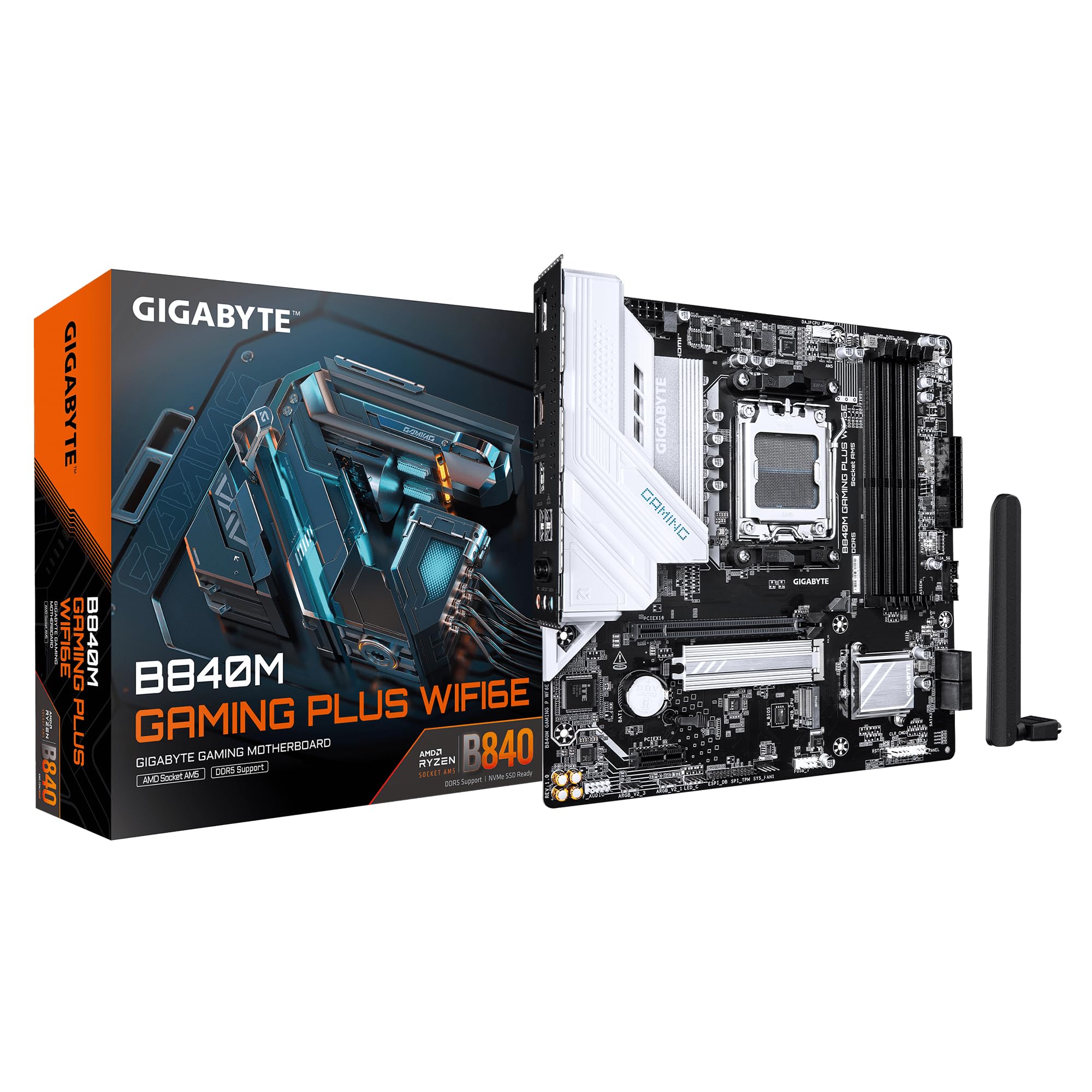 GIGABYTE Płyta główna B840M GAMING PLUS WIFI6E - Procesory AMD Ryzen 9000, 8+2+2 fazy VRM, do 8200 MHz DDR5(O.C), 2xPCIe 4.0 M.2, Wi-Fi 6E, 1 GbE LAN, USB 3.2 Gen 2