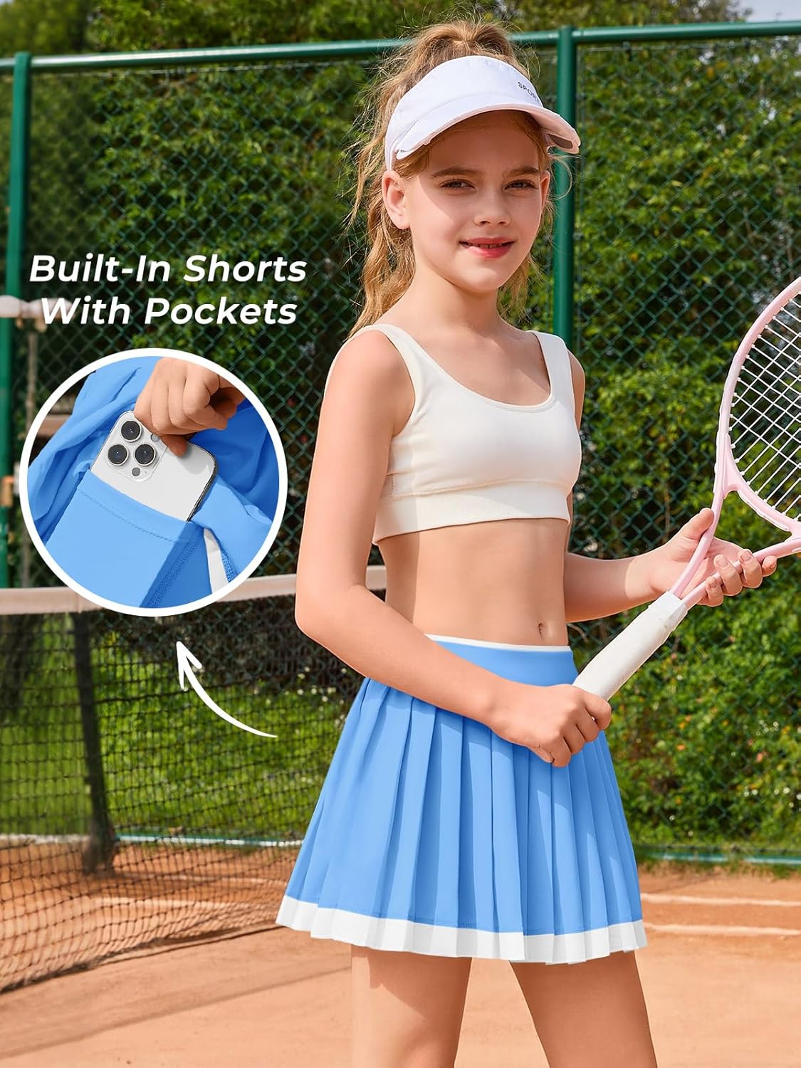 Haloumoning Girls Pleated Tennis Skirts with Shorts Kids High Waisted Athletic Skorts Golf Skirt with Pockets 5-14 Years - Image 5