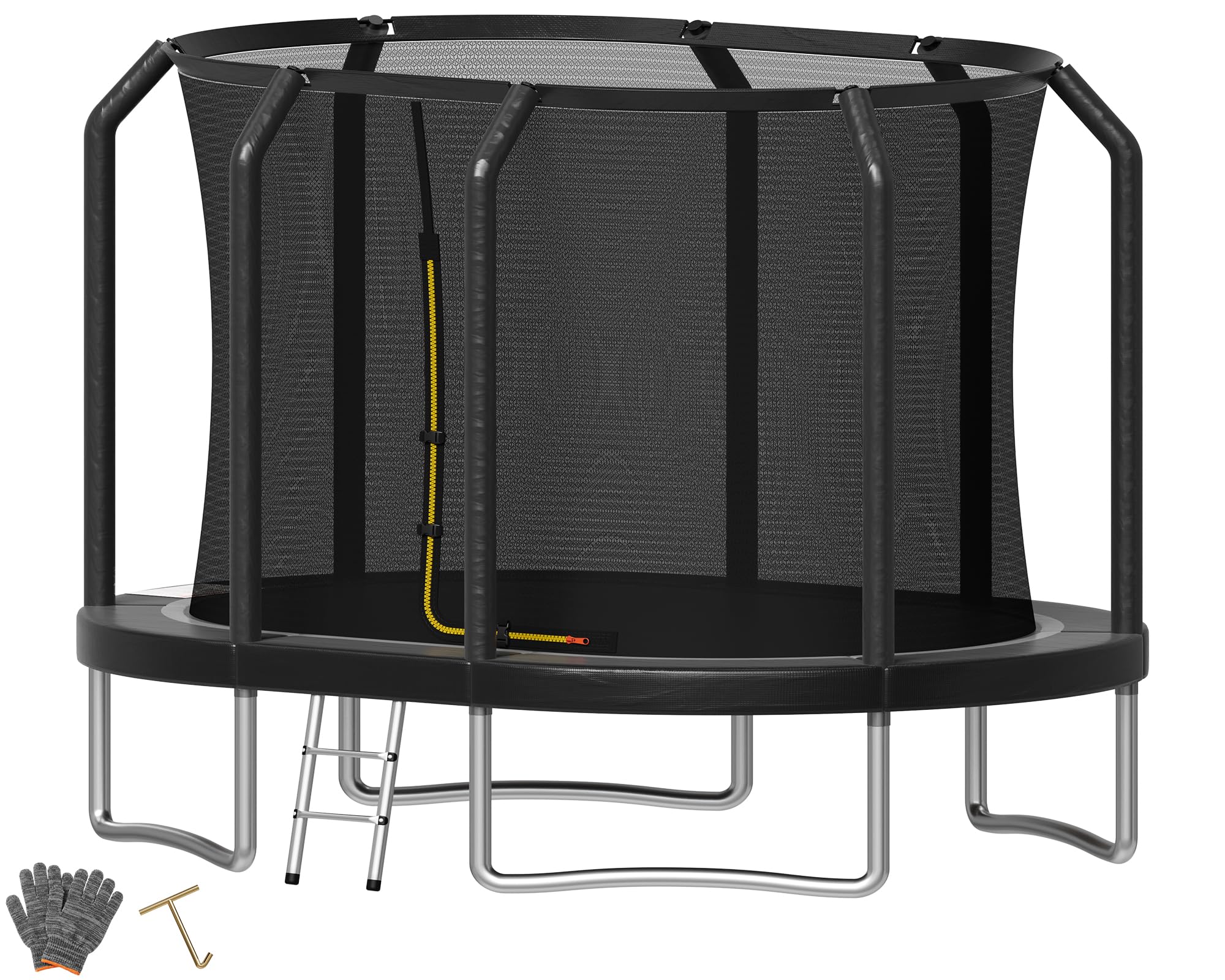 Devoko Trampoline d'extérieur - Grand Ovale 10 x 7FT 12 x 8FT, Trampoline Familial 3 en 1 avec Filet de sécurité, Cadre métallique Robuste, adapté aux Enfants et aux Adultes