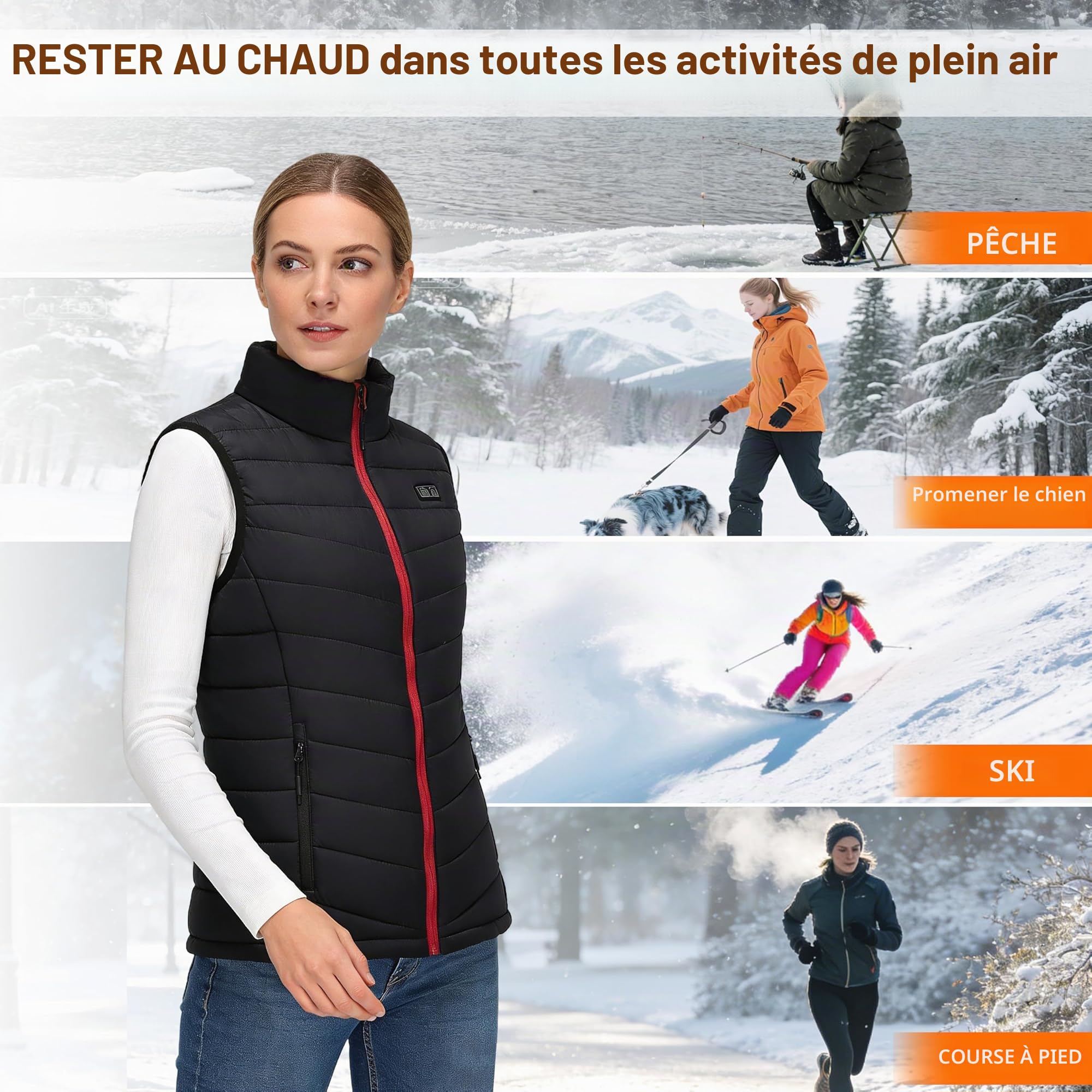 Veste Chauffante Femme,Gilet Chauffant Femme avec Chauffage 13 Zones et 3 Niveaux,Veste Chauffante Avec Batterie pour Camping, Randonnée et Ski