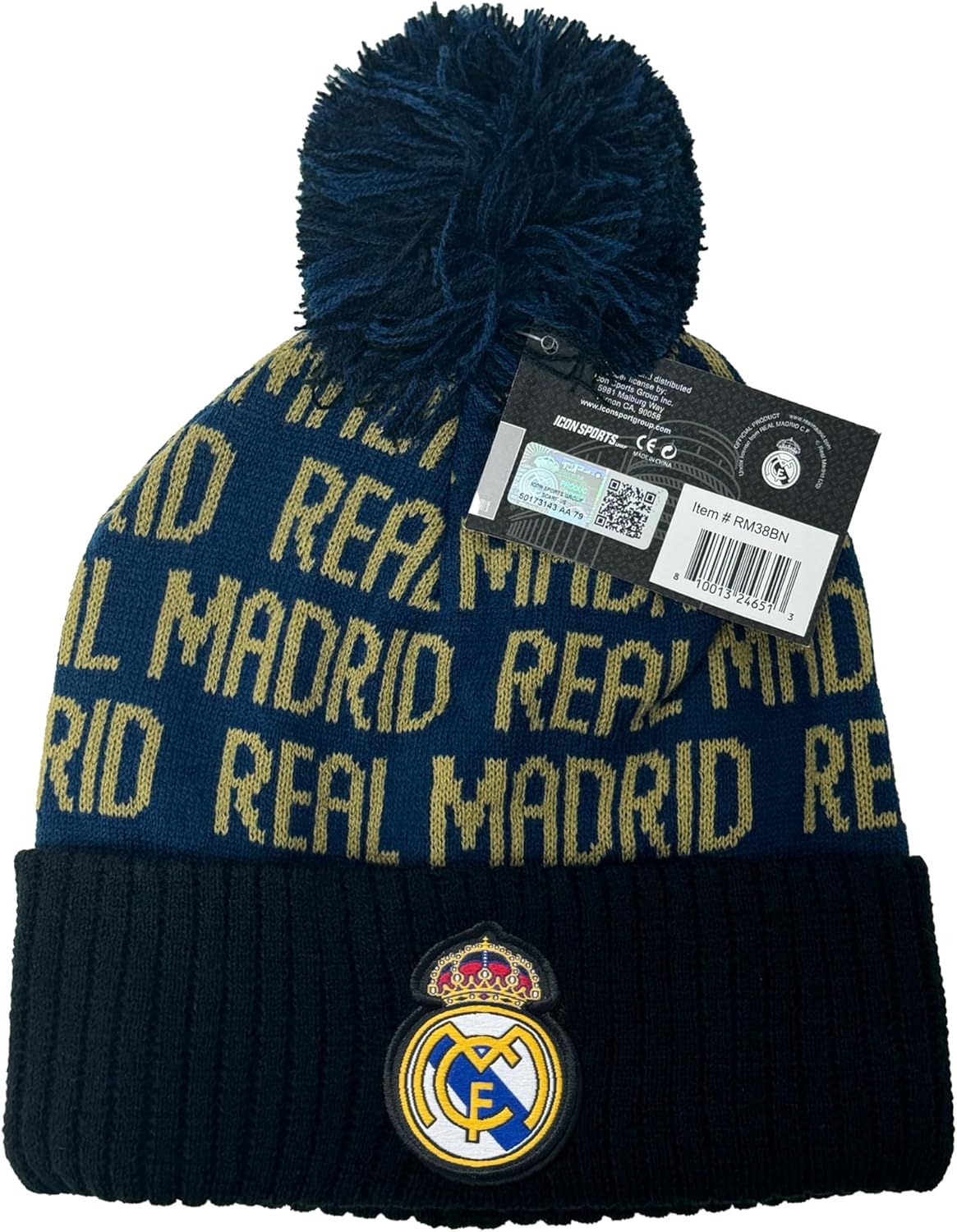 Icon Sports Real Madrid CF Soccer Pom Beanie - Unisex Adult - Image 3