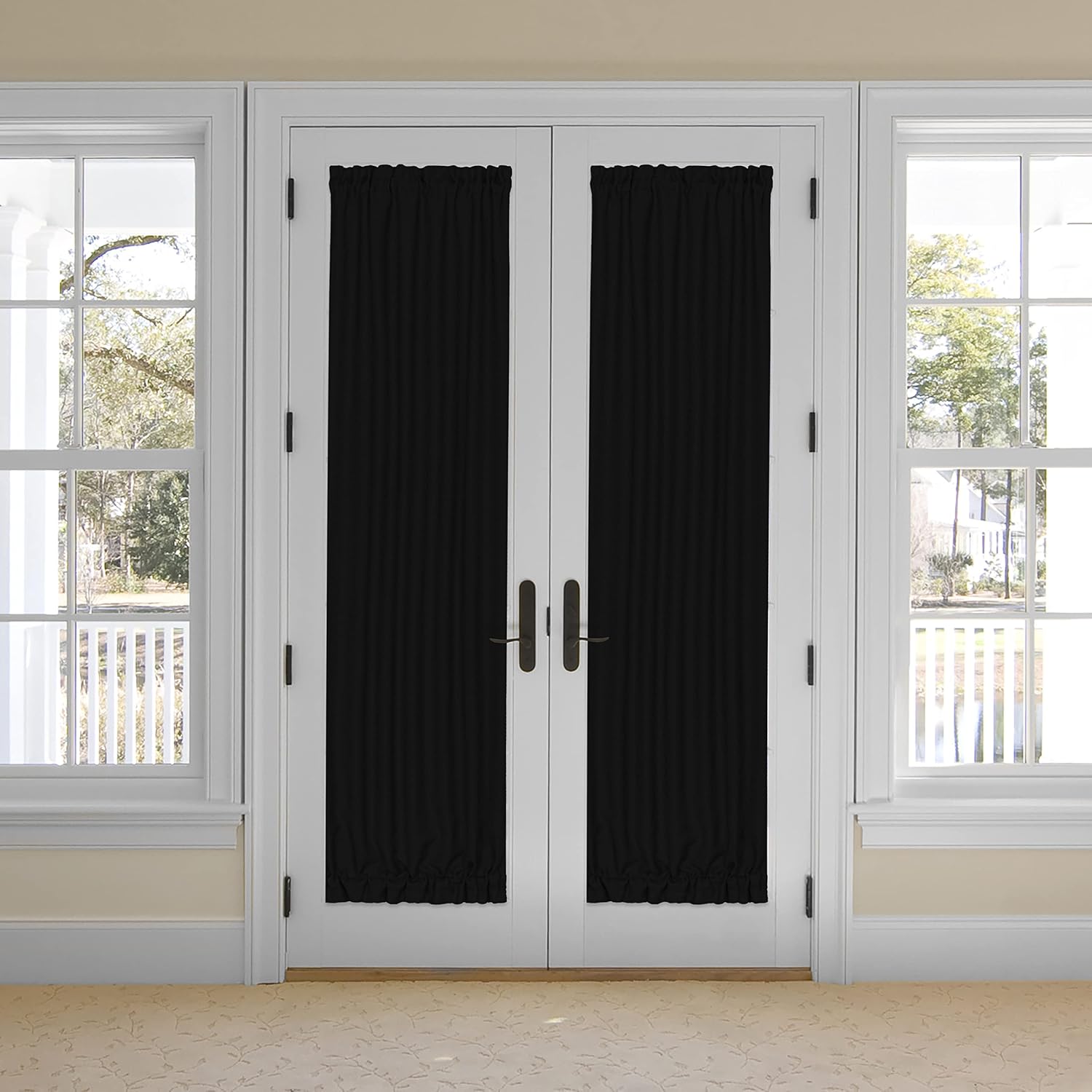 ACHIM Home Furnishings Darcy Rod Pocket Door Panel with Tieback, 54" x 40", Black
