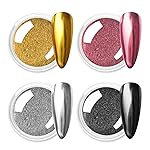 Allstarry Gold and Silver Chrome Nail Powder, 4 Colors Metallic Effect Mirror Chrome Powder Pigment Holographic Manicure Pigment Gold Siver Pink Chrome Nail Glitter