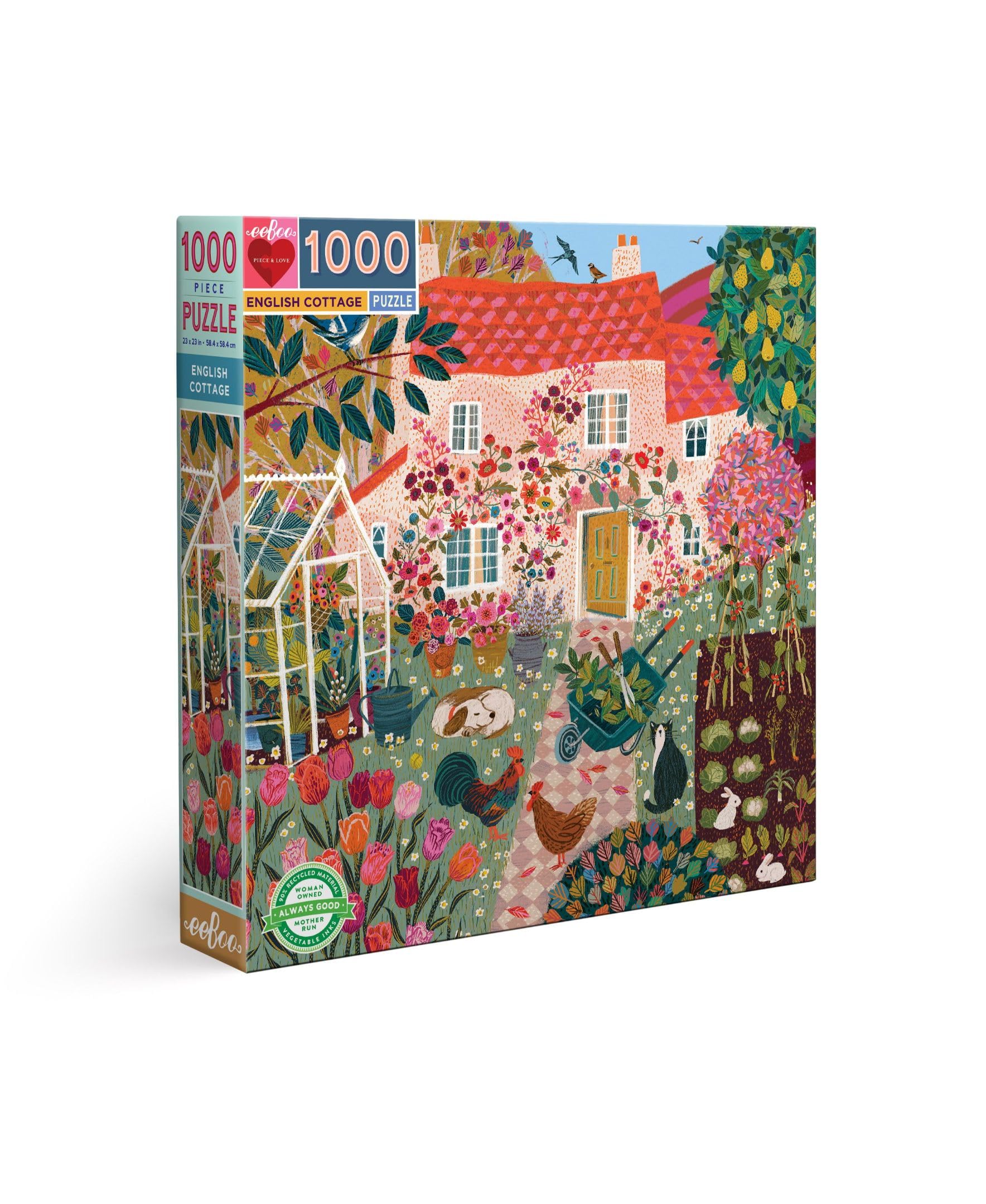eeBoo: Piece and Love English Cottage 1000 Piece Square Jigsaw Puzzle, Glossy, Sturdy Puzzle Pieces, A Cooperative Activity with Friends and Family