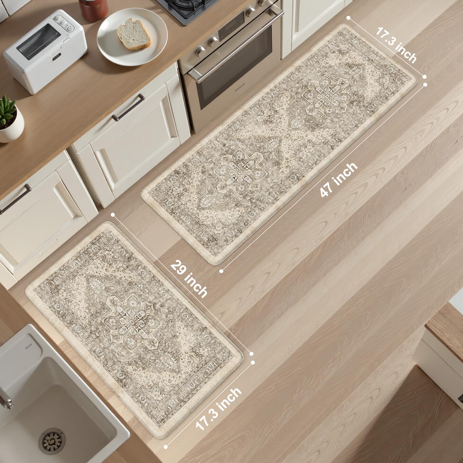 KIMODE Washable Kitchen Rugs, Non Slip Farmhouse Kitchen Runner Rug 20"X47", Absorbent Black Kitchen Mats For Floor, Woven Kitchen Floor Mat For Front
