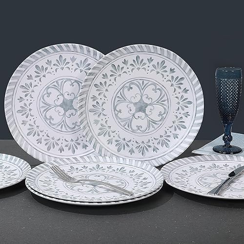 Miniatura 9 de Yinshine Juego de platos llanos de melamina, juego de platos profundos de 9.25 pulgadas, 6 platos de ensalada, juego de platos en relieve para 6,