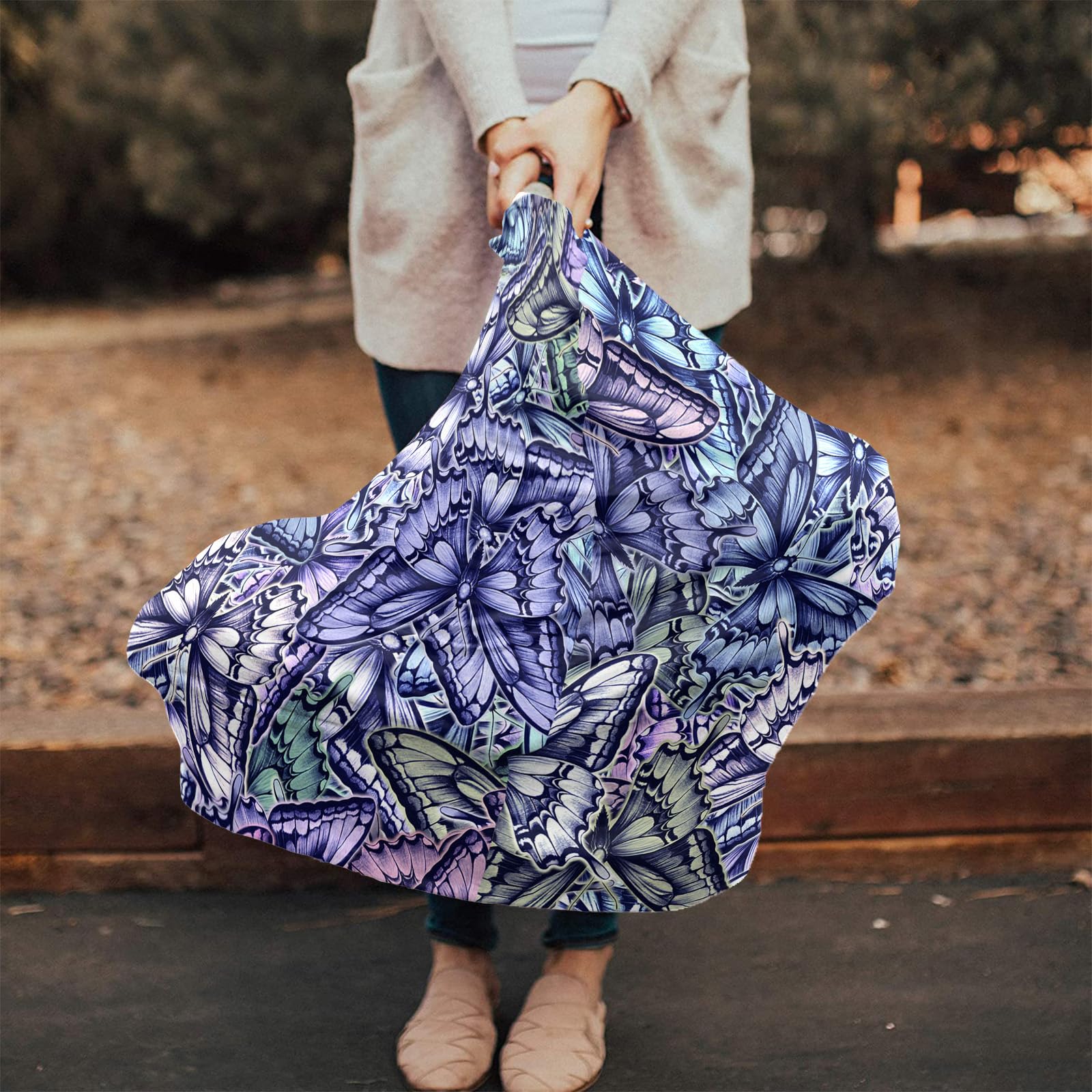 Nursing Cover for Breastfeeding Scarf, Purple Butterfly Abstract Geometric Baby Car Covers Super Soft Multi Use for Canopy Shopping Cart Cover Blanket Stroller Cover