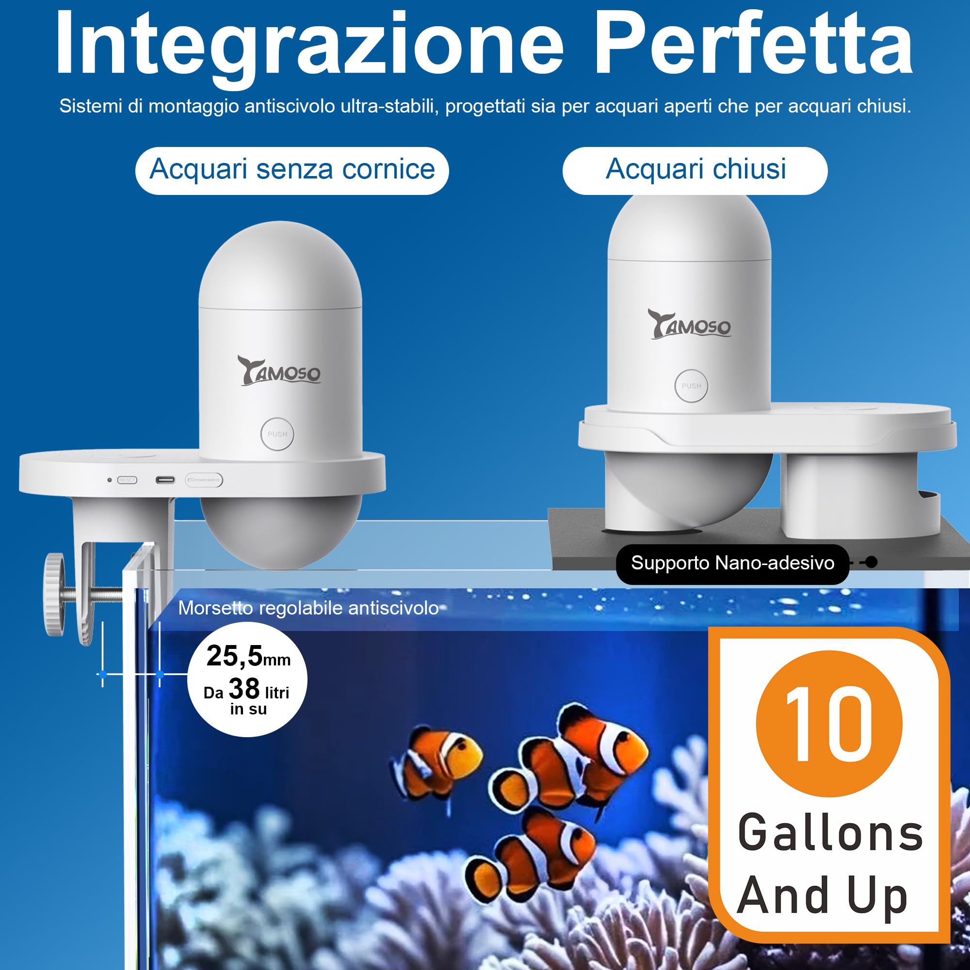 Mangiatoia Automatica WiFi Smart, Camera 2.5K, App 2.4/5G, Dosaggio 0,2g Cura Vacanze, Serbatoio 230ML Anti-Appannamento, Timer, Notifiche, Acquario Marino, Acqua Dolce e Tartarughe
