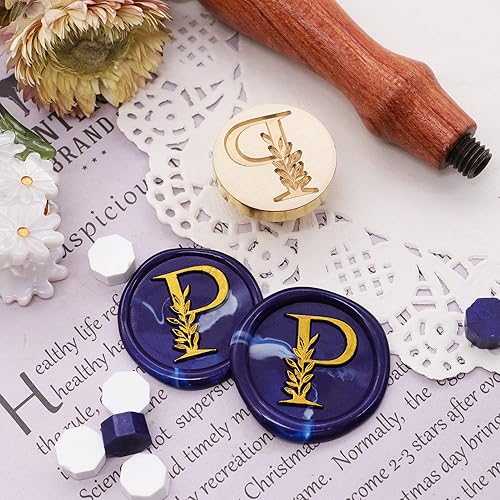 Miniatura 5 de SWANGSA Sello de cera del alfabeto P con inicial, sello de sellado de letras botánicas elegantes vintage para invitación de fiesta de boda,