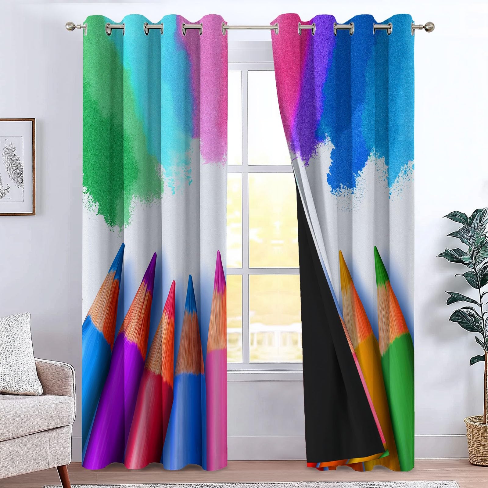 Genérico Estilo De Arte Digital Cortinas Opacas Pastel De Colores Rayas,140 x 260 cm (2 Paneles), con Ojales – Tratamientos de Ventana Estampados para Dormitorio o Sala de Estar