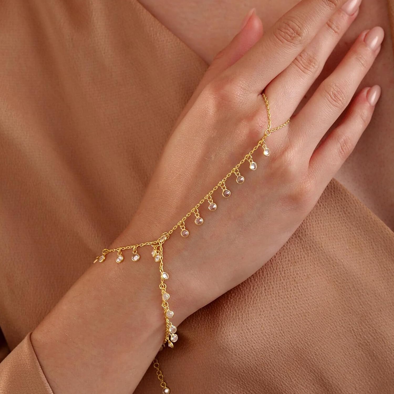 Gold Hand Chain Bracelet for Women Ring Bracelet Hand Chain Dainty Bracelets Statement Jewelry Gifts for Wedding Party Daily Wear - Image 5