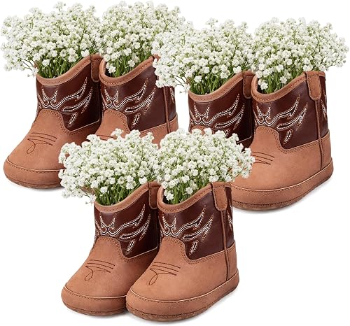 3 Pairs Cowboy Boot Vases for Baby Shower Table Centerpieces Brown Western Cowboy Vases 4 x 2.6 Inches Rustic Flower Decor for Gender Reveal My First Rodeo Birthday Party Farmhouse Wedding