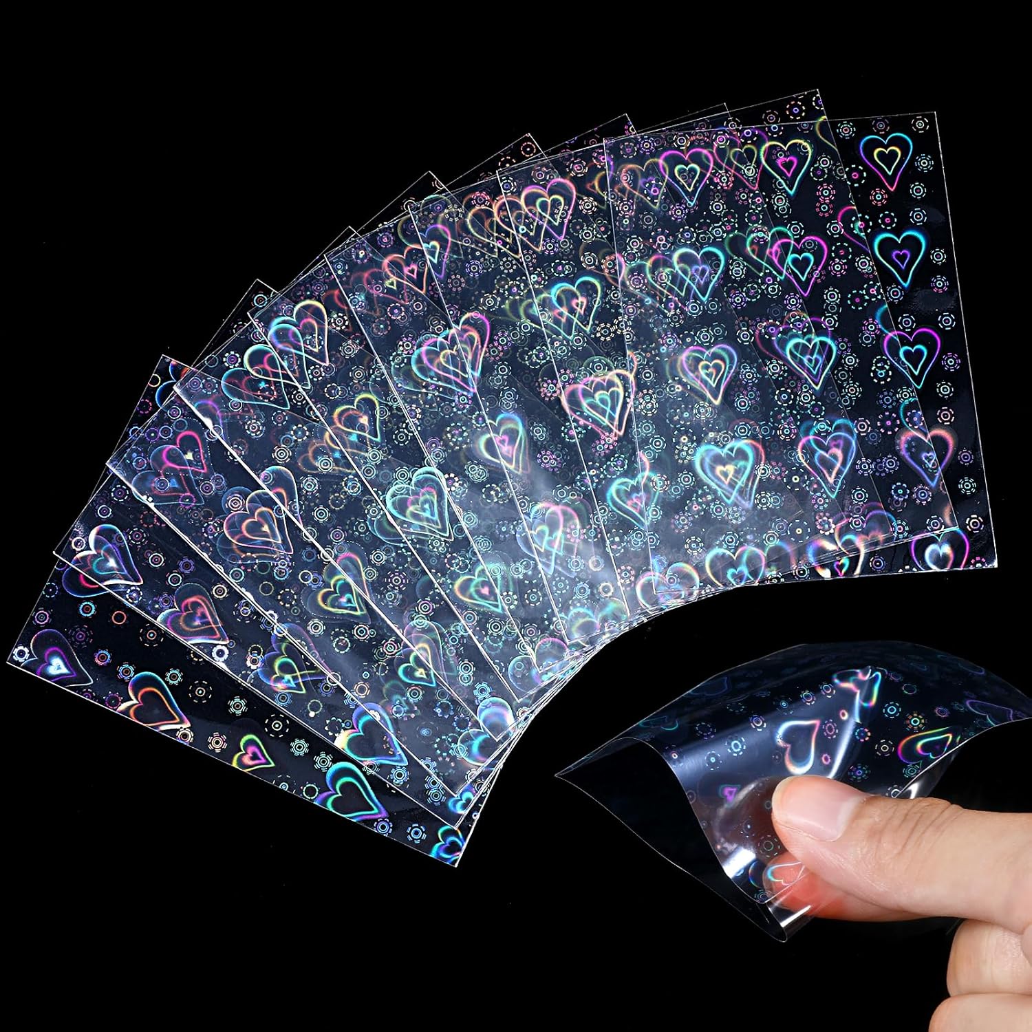 200 Pcs Laser Flashing Holographic Photo Card Sleeves Love Heart-Shape Transparent Waterproof Trading Card Protective Cover for Photo Card (Love)