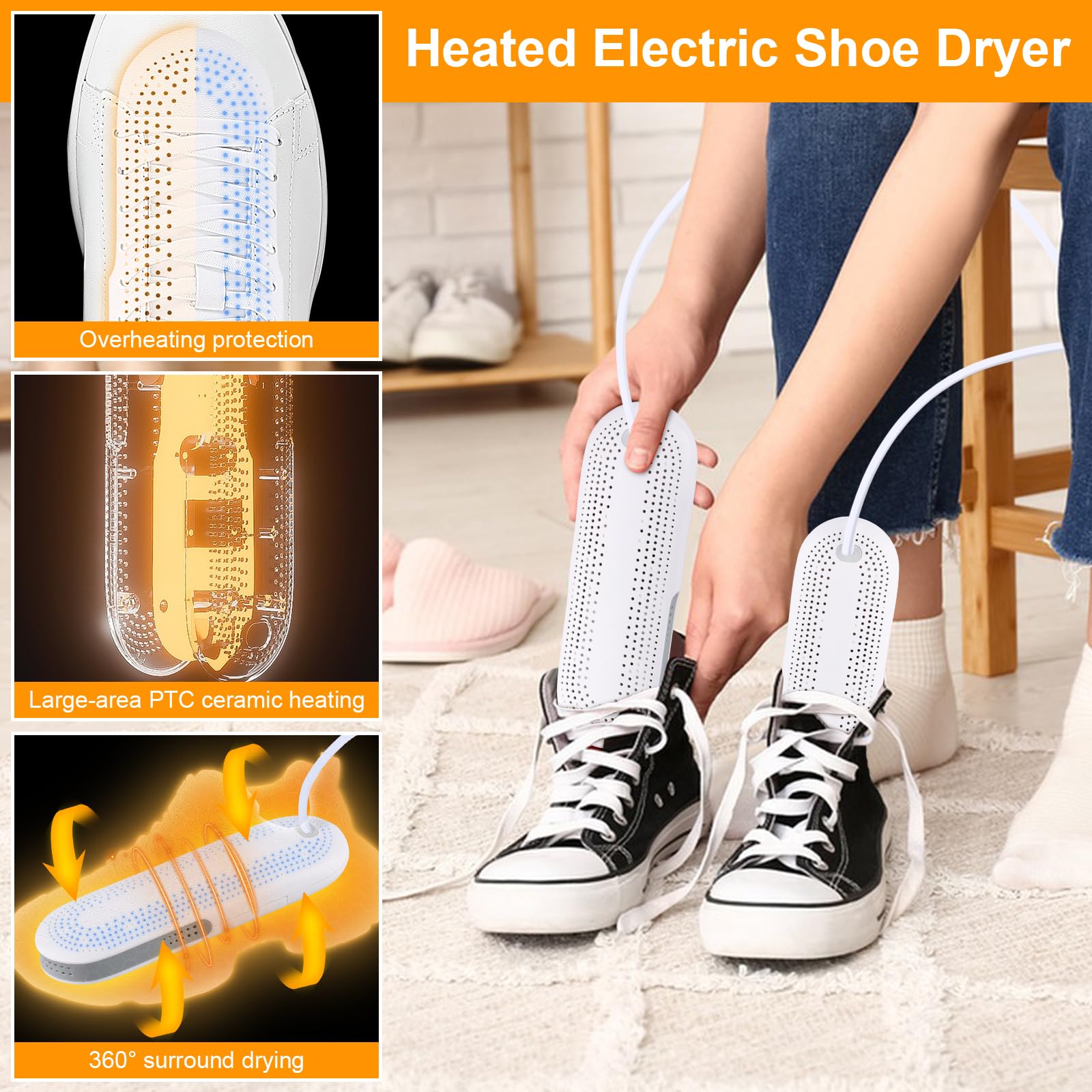 Schuhtrockner Elektrisch, Stiefeltrockner tragbarer Schuhtrockner 360ª Trocknung mit Europäischem Stecker, Schuhwärmer Elektrisch Antibakteriell für Schuhe, Handschuhe, Socken, Skischuhe