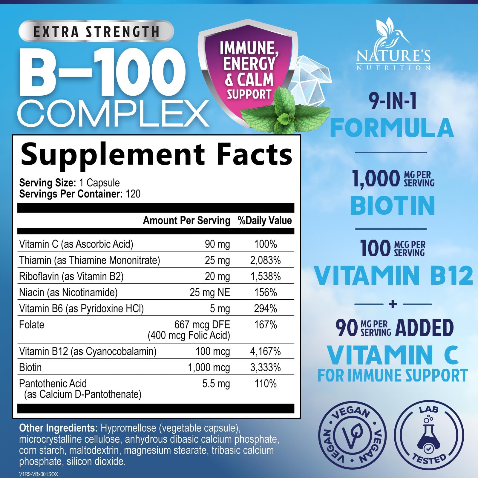 B Complex Vitamins Capsules - Super Complete B-100 Complex with Vitamin B12 B6 C Biotin Folate & Folic Acid for Immune & Energy Support - Supplement for Heart, Brain, & Nerve Support - 120 Capsules — Amazon image 5