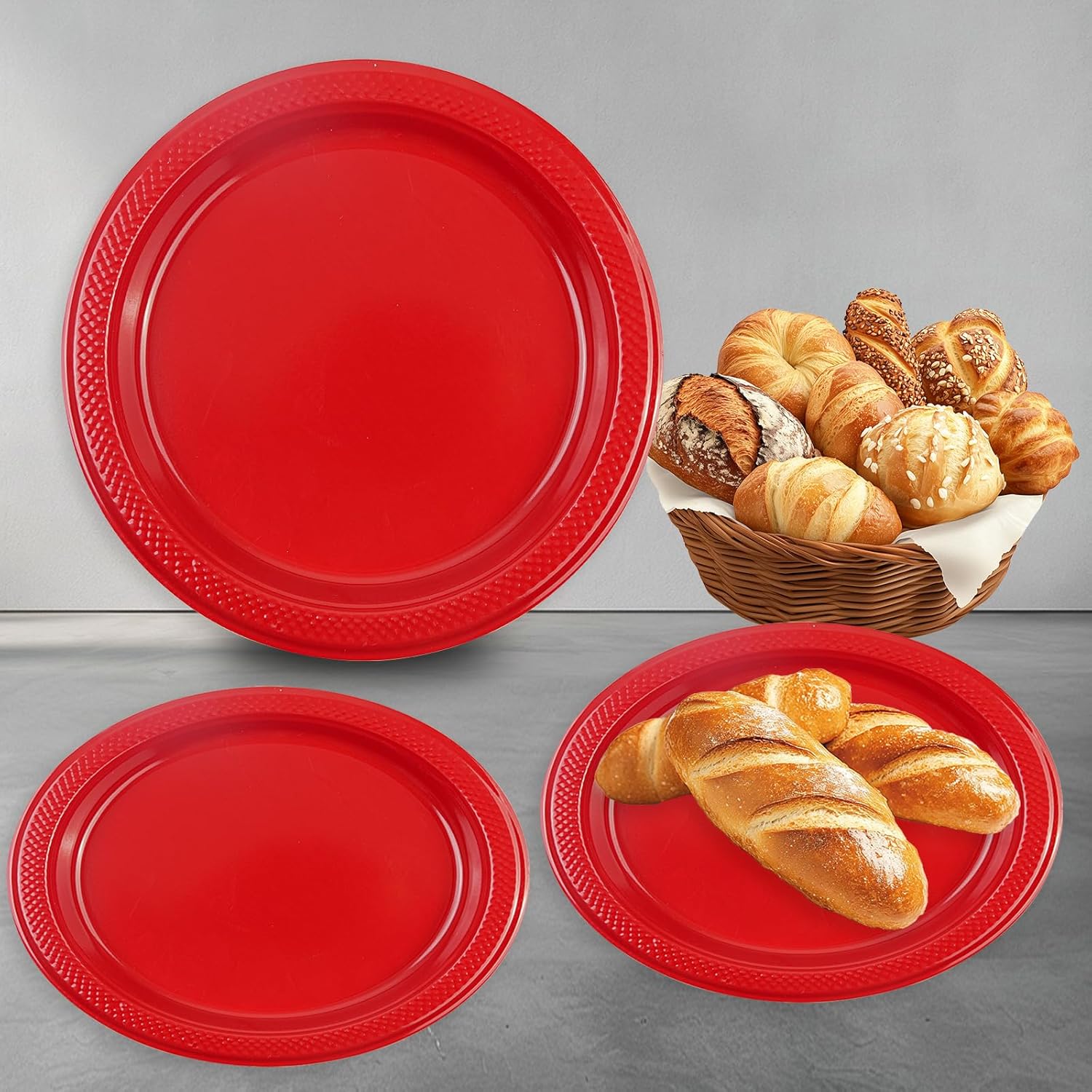 Red Plastic Plates 100 pcs Party Dessert Dinner Plates Disposable Heavy Duty for Party,Wedding,Valentines (9inch)