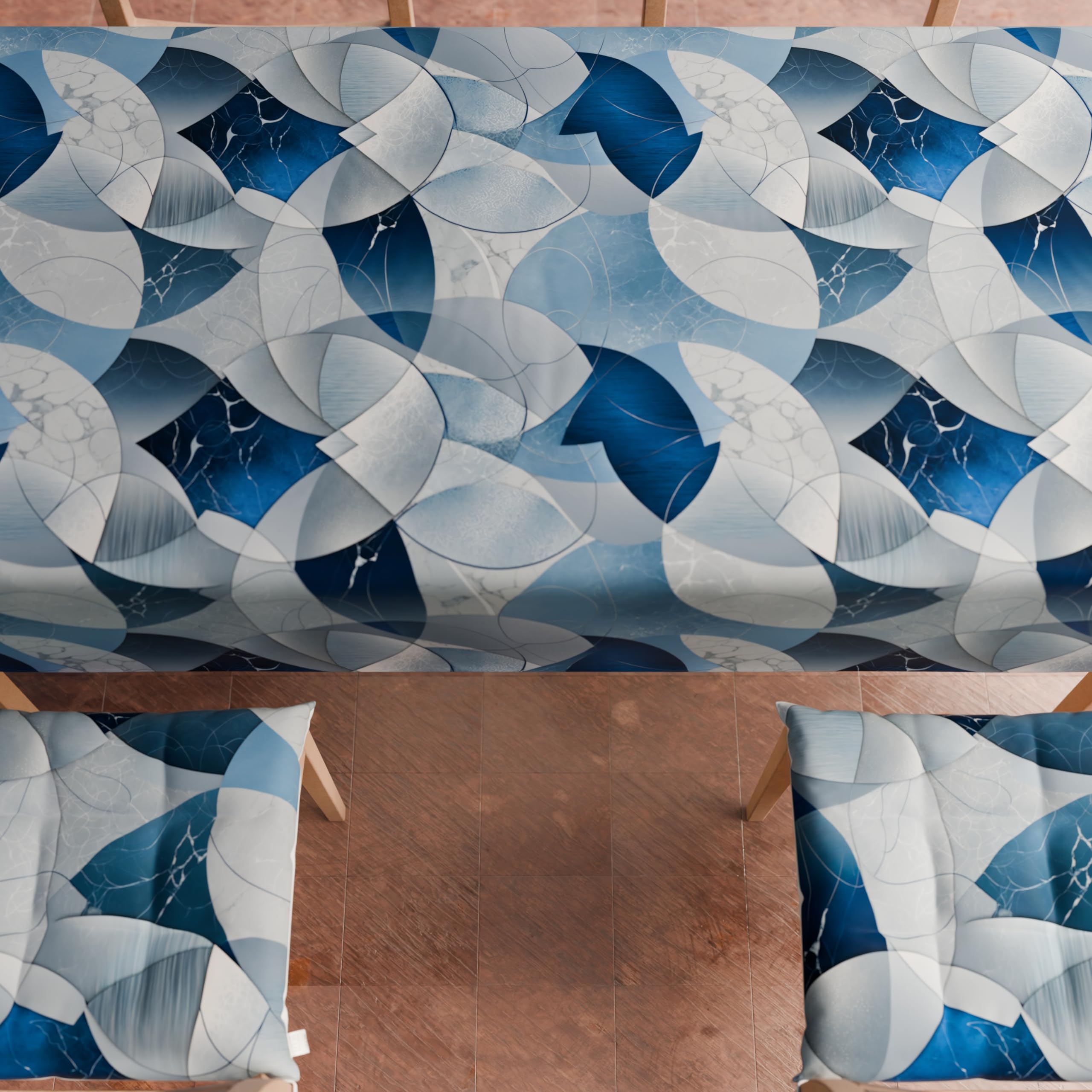 PETTI Artigiani Italiani - Tovaglia da Tavola, Tovaglia Cucina in Microfibra Antimacchia Disegno Cerchio Blu X24 Posti (140x450 cm) 100% Made in Italy